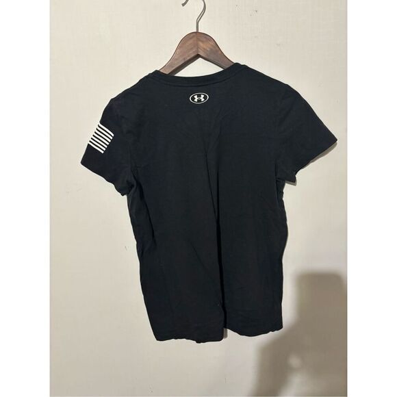 Under Armour Women M Loose Black Short Sleeve USA America Freedom Army Shirt Top - Picture 5 of 5